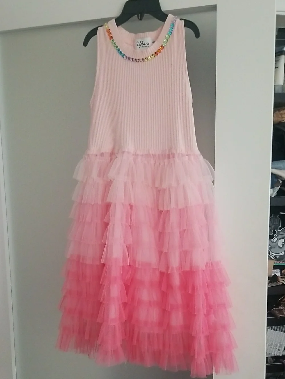Lola + The Boys Light Pink Dress Tulle Skirt with Rainbow Jewel Trim